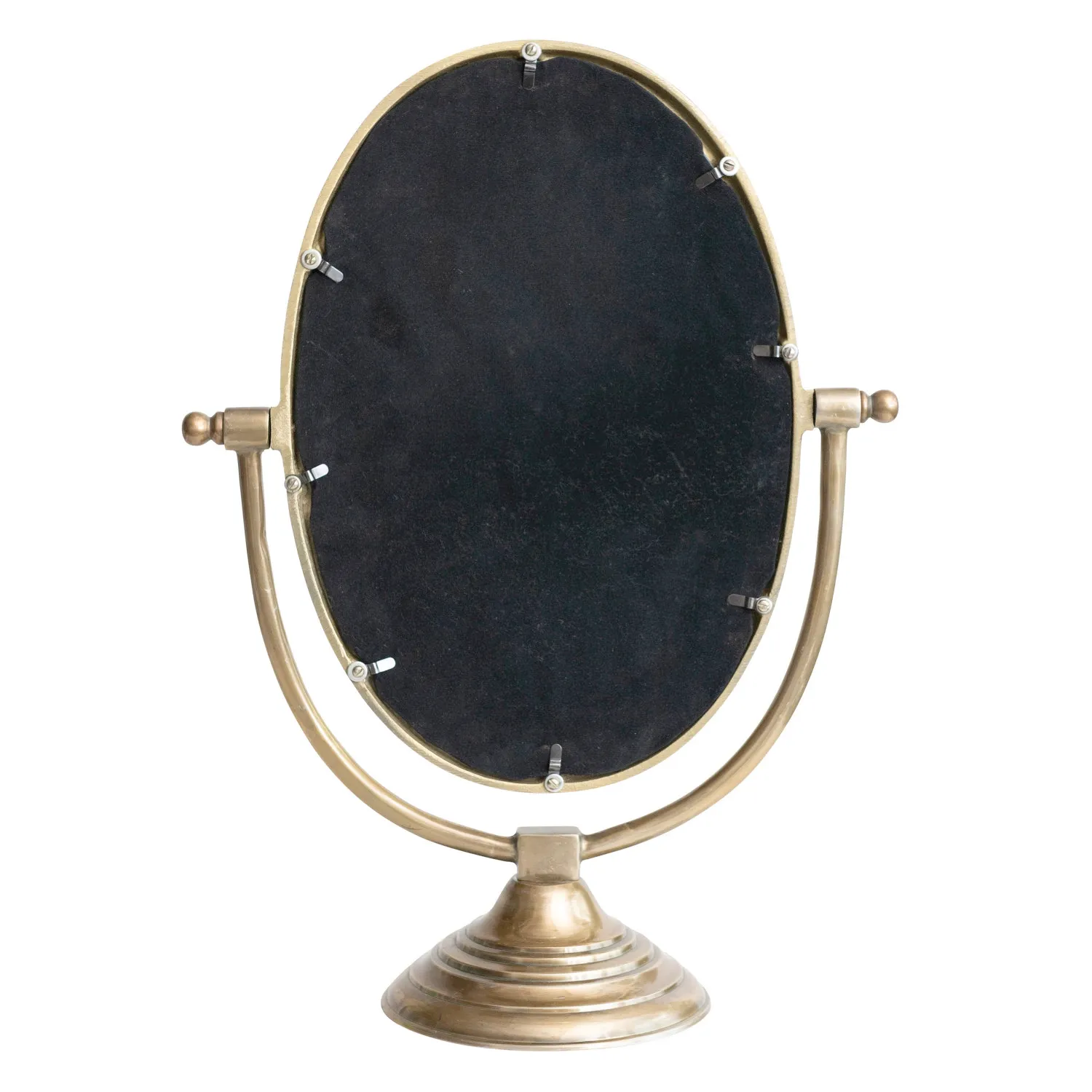 Large framed table mirror on antique brass stand