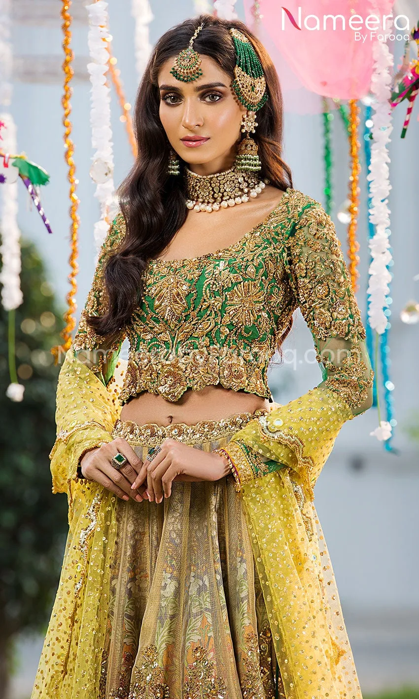 Lavish Bridal Lehenga Choli in Green for Mehndi #BS67