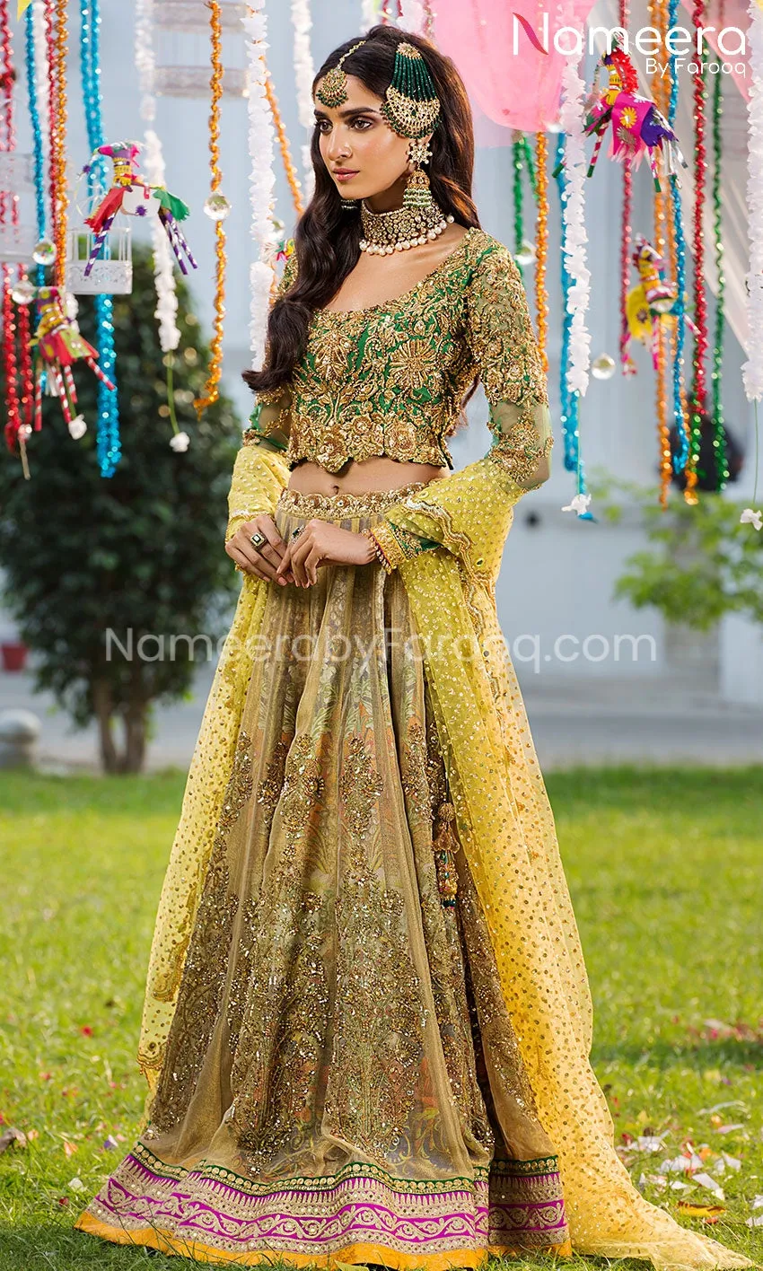 Lavish Bridal Lehenga Choli in Green for Mehndi #BS67