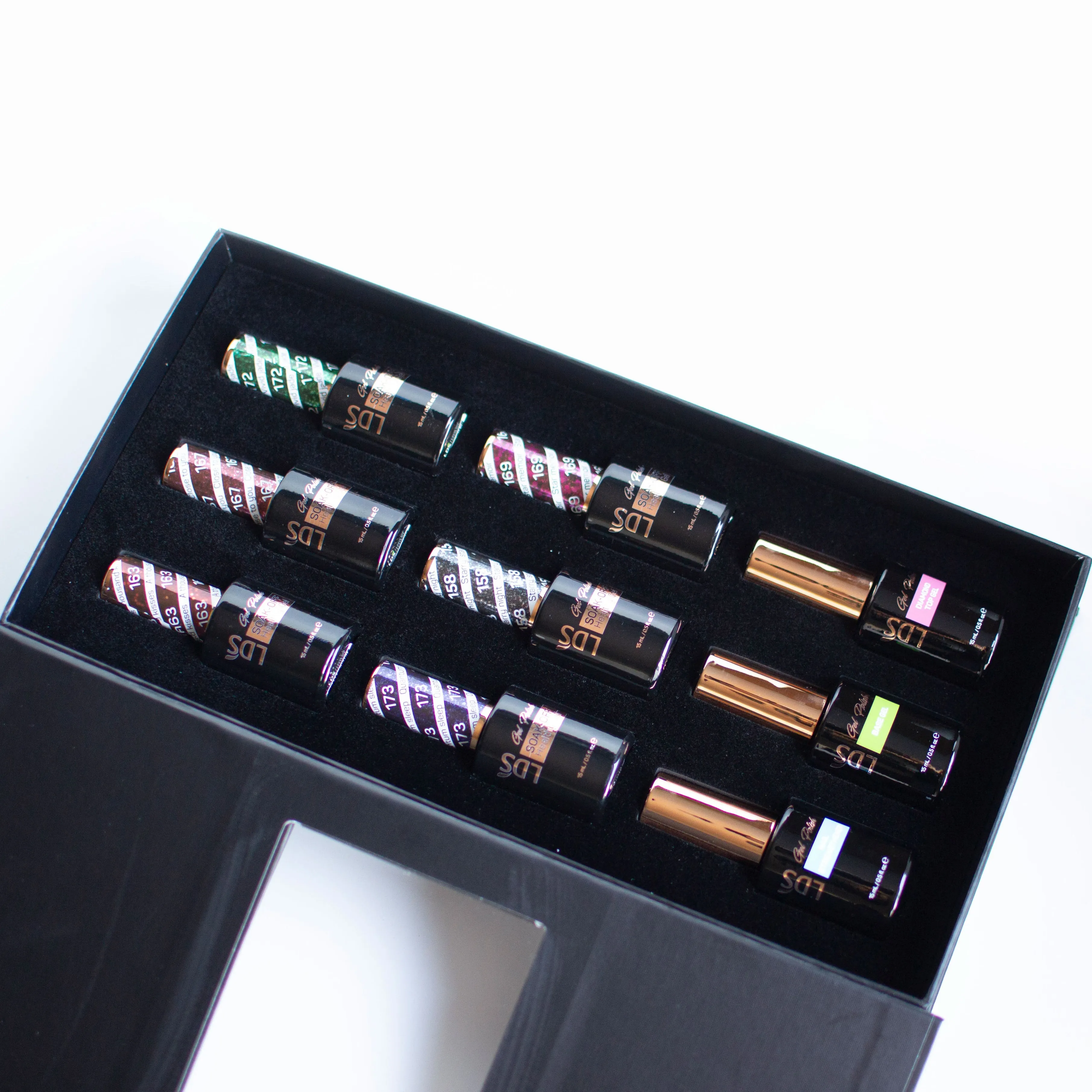 LDS Holiday Collection: 6 Healthy Gel Polishes, 1 Base Gel, 1 Top Gel, 1 Strengthener - KEEP IT PLAYFUL - 163, 167, 172, 173, 158, 169