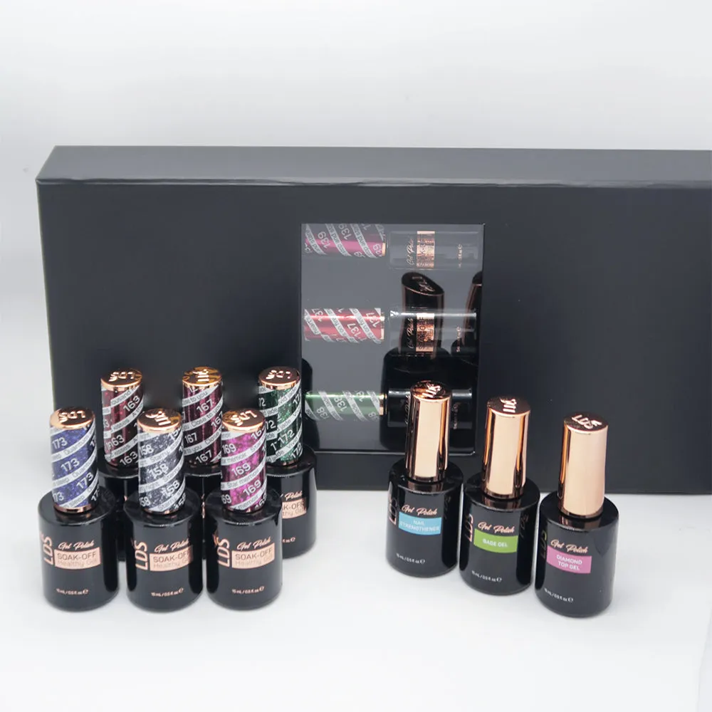 LDS Holiday Collection: 6 Healthy Gel Polishes, 1 Base Gel, 1 Top Gel, 1 Strengthener - KEEP IT PLAYFUL - 163, 167, 172, 173, 158, 169