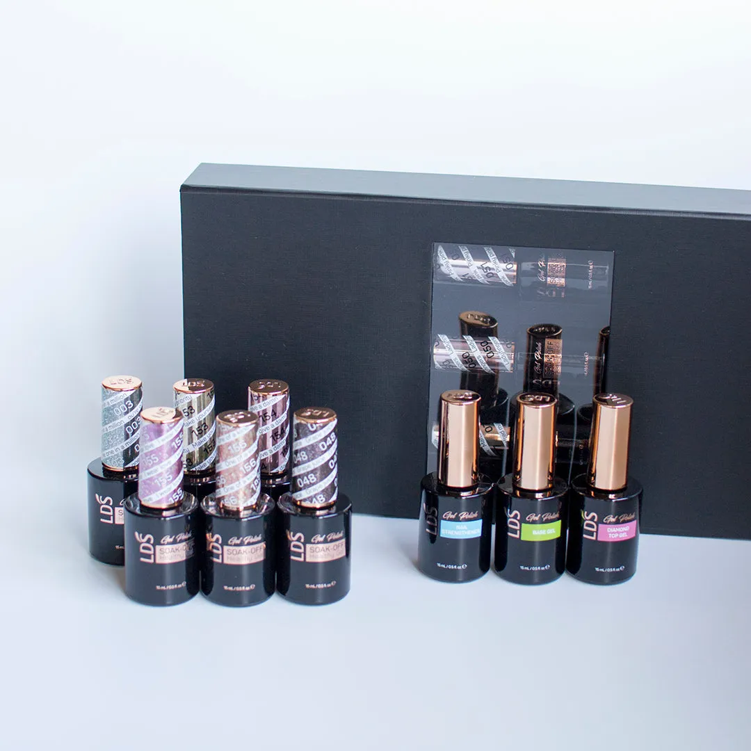LDS Holiday Collection: 6 Healthy Gel Polishes, 1 Base Gel, 1 Top Gel, 1 Strengthener - SOFT GLAM -  003; 048; 153; 154; 155; 156