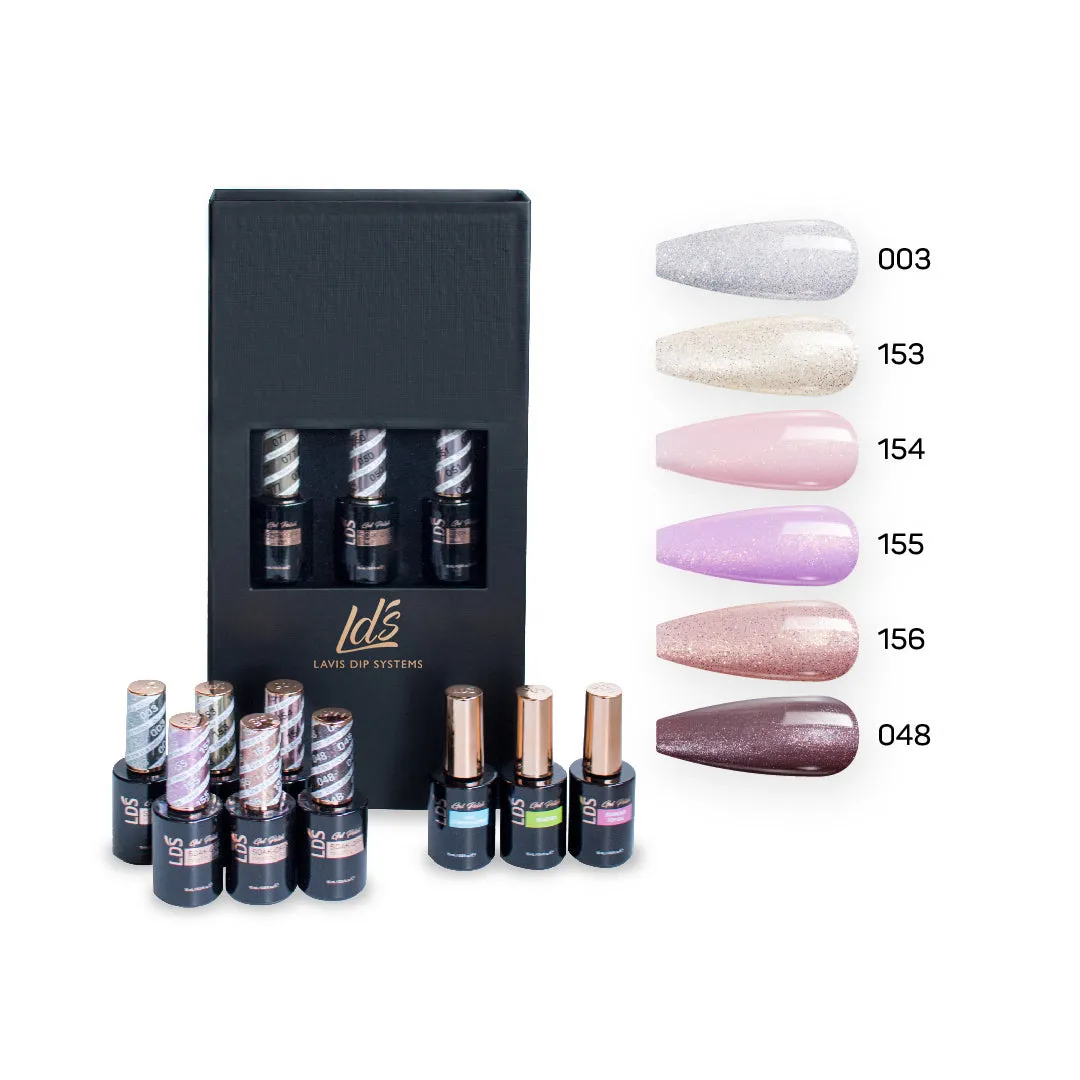 LDS Holiday Collection: 6 Healthy Gel Polishes, 1 Base Gel, 1 Top Gel, 1 Strengthener - SOFT GLAM -  003; 048; 153; 154; 155; 156