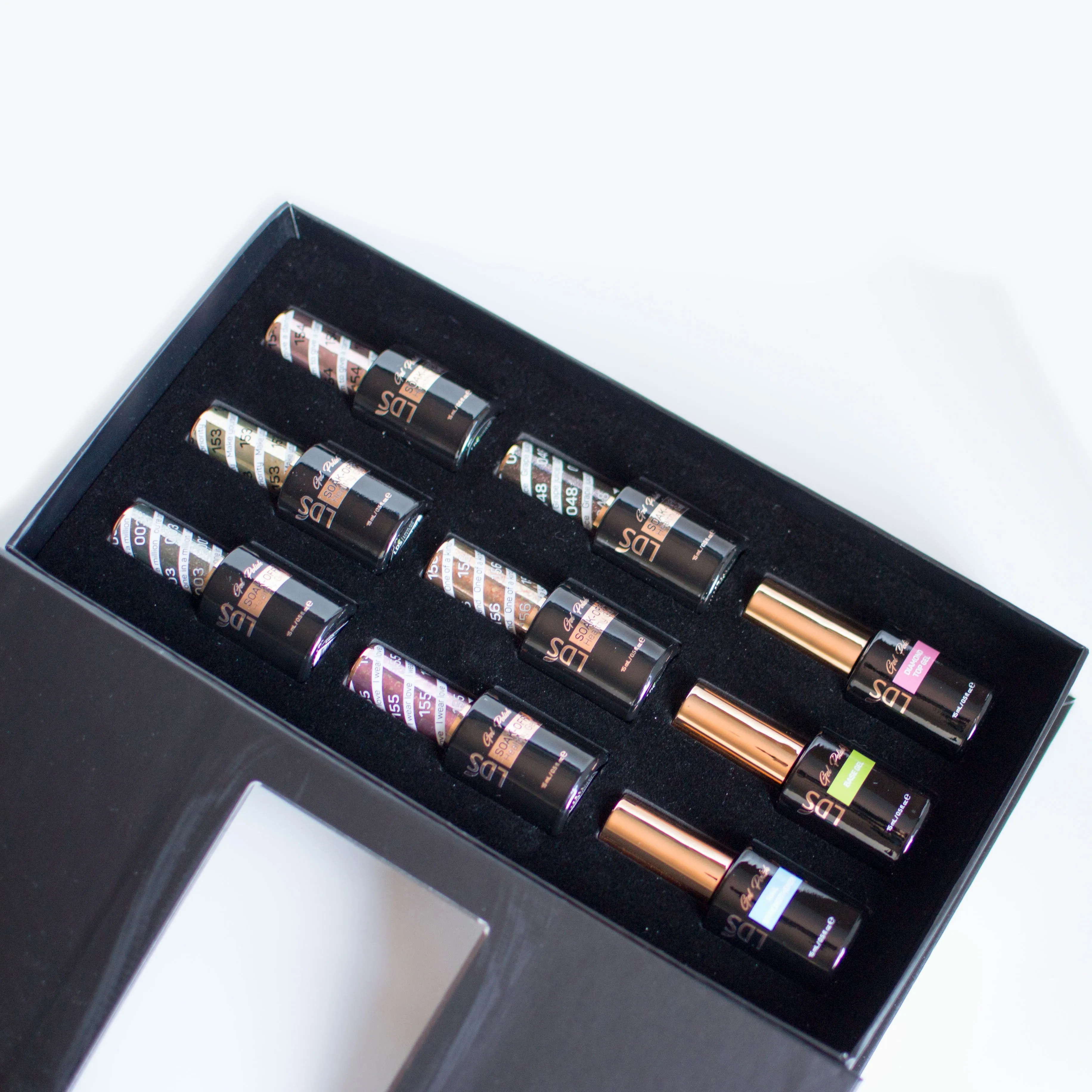 LDS Holiday Collection: 6 Healthy Gel Polishes, 1 Base Gel, 1 Top Gel, 1 Strengthener - SOFT GLAM -  003; 048; 153; 154; 155; 156