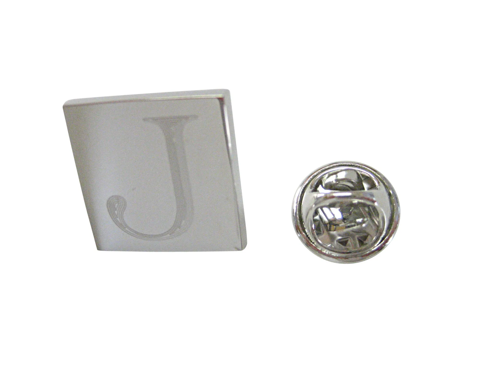 Letter J Etched Monogram Pendant Lapel Pin