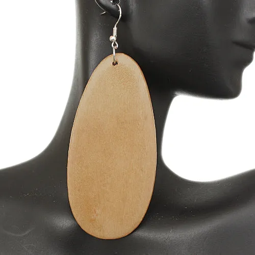Light Brown Wooden Oval Earrings