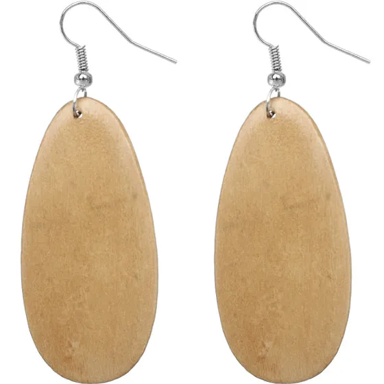 Light Brown Wooden Oval Earrings