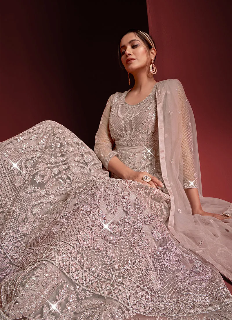 Light Purple Heavy Embroidered Kalidar Anarkali