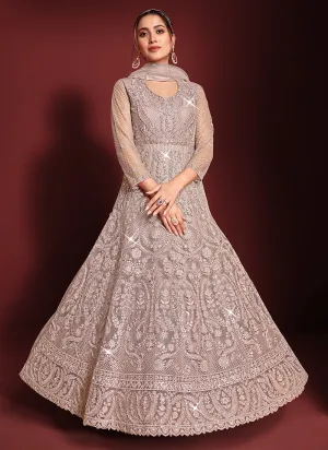 Light Purple Heavy Embroidered Kalidar Anarkali
