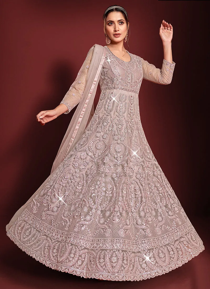 Light Purple Heavy Embroidered Kalidar Anarkali