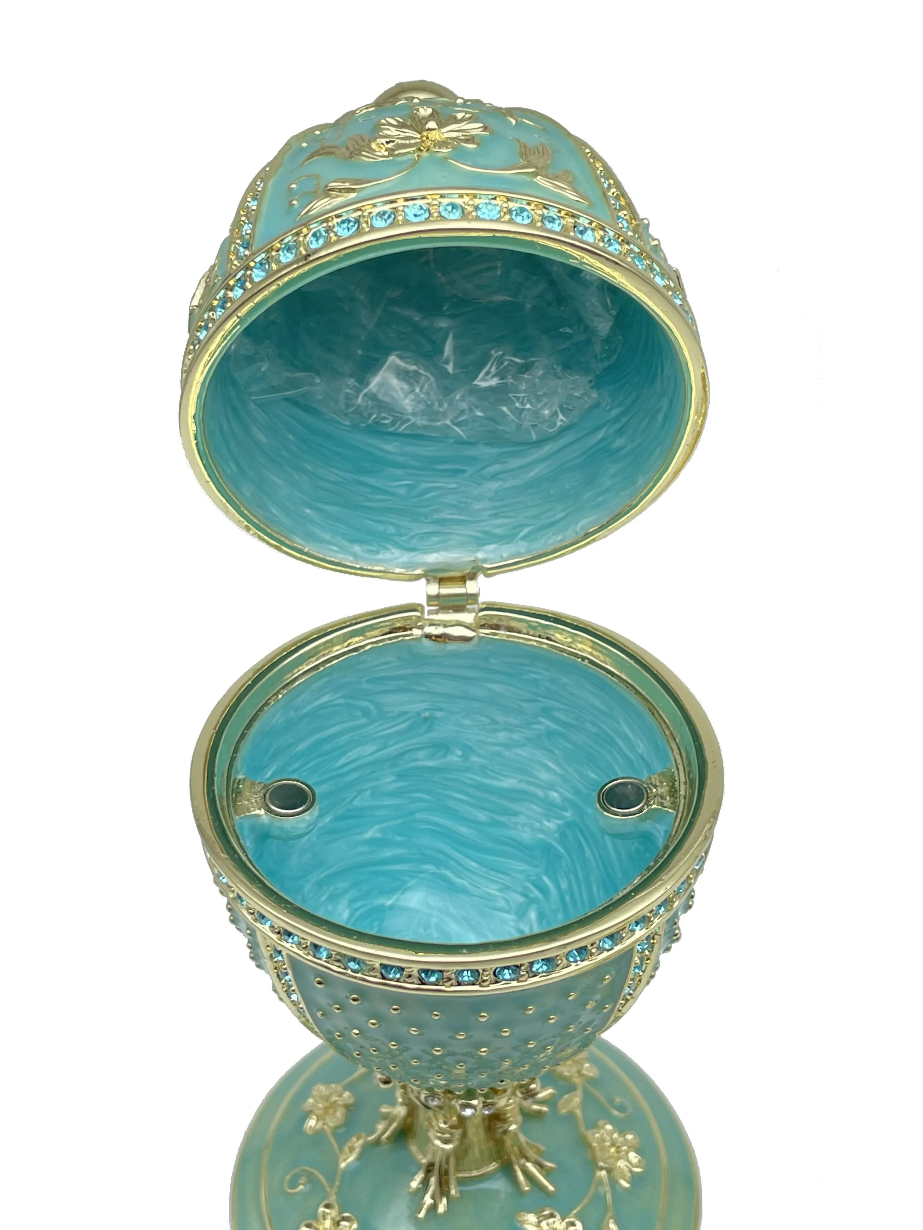 Limited edition Green turquoise Faberge Egg with doves trinket box