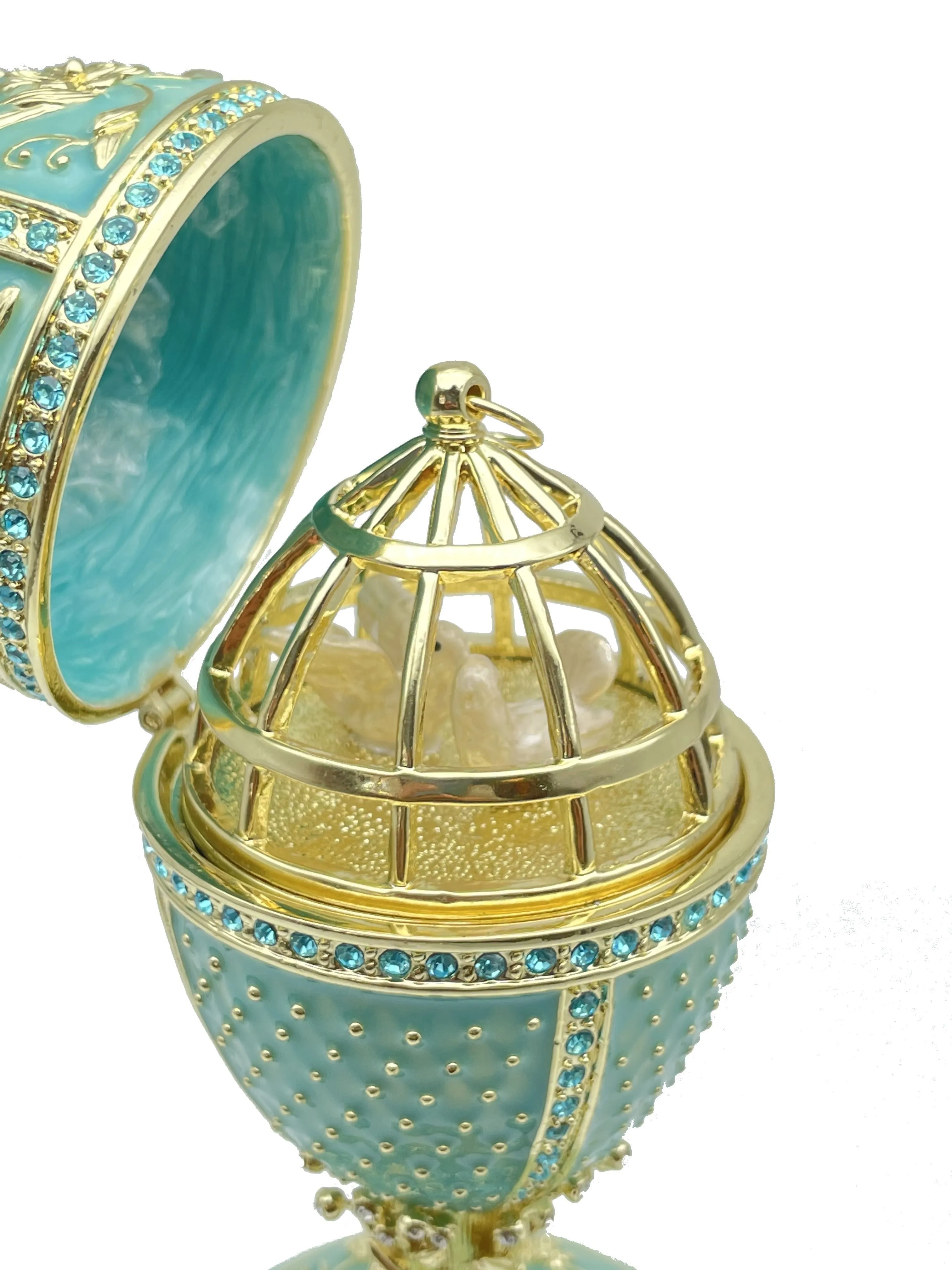 Limited edition Green turquoise Faberge Egg with doves trinket box