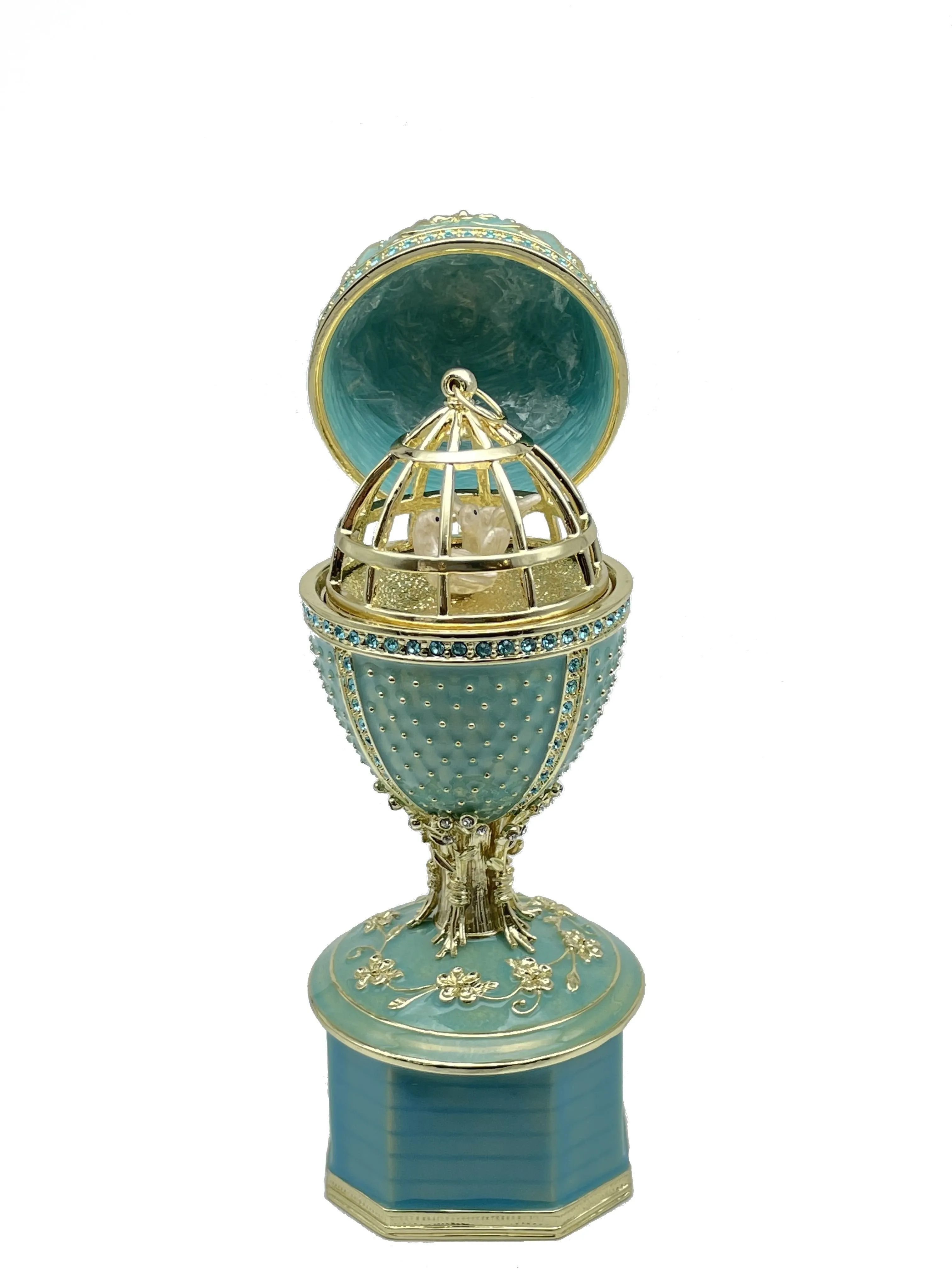 Limited edition Green turquoise Faberge Egg with doves trinket box