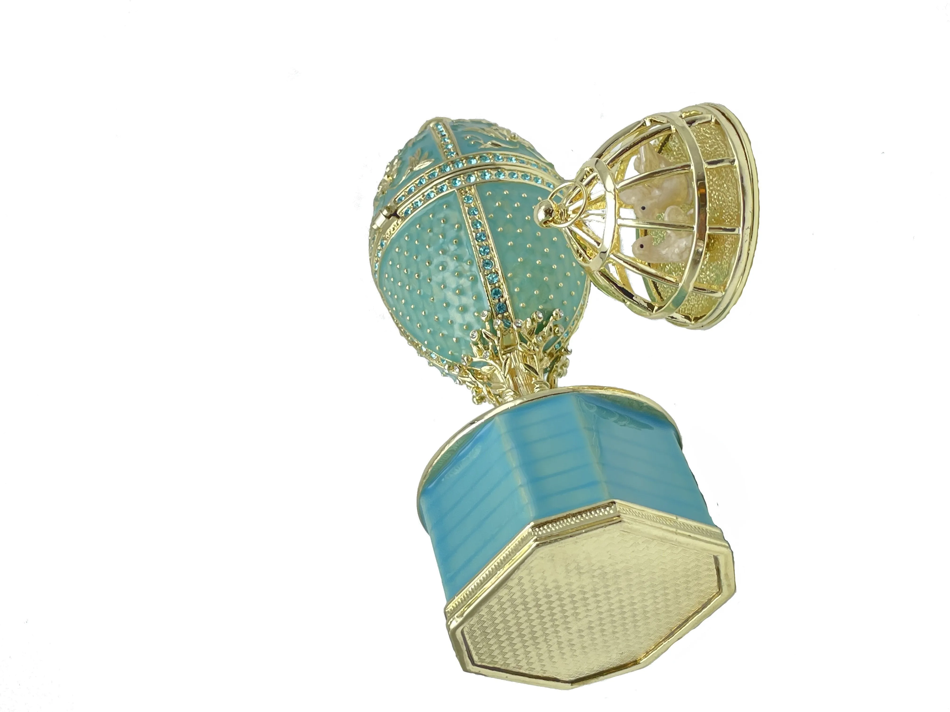 Limited edition Green turquoise Faberge Egg with doves trinket box