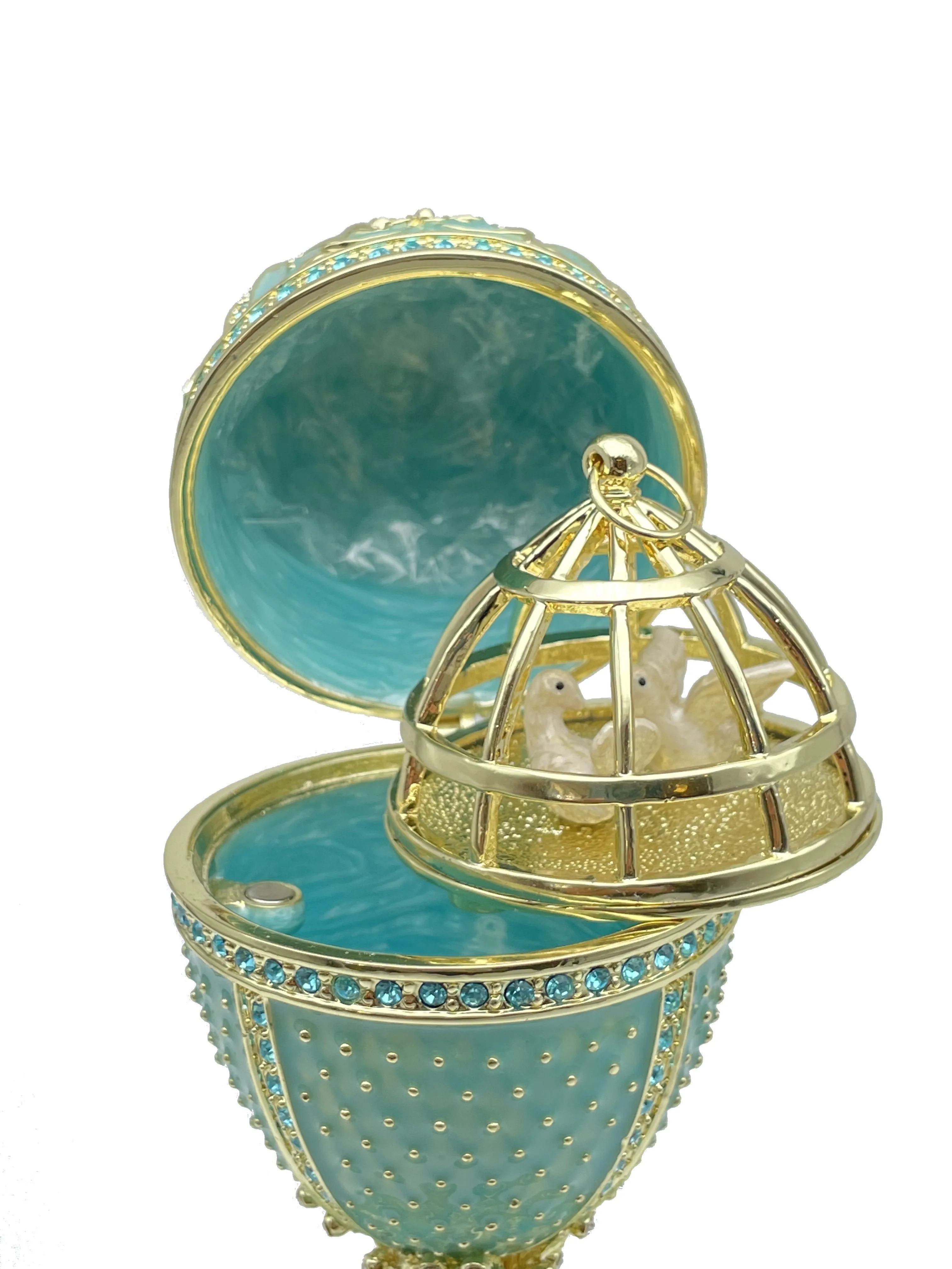 Limited edition Green turquoise Faberge Egg with doves trinket box
