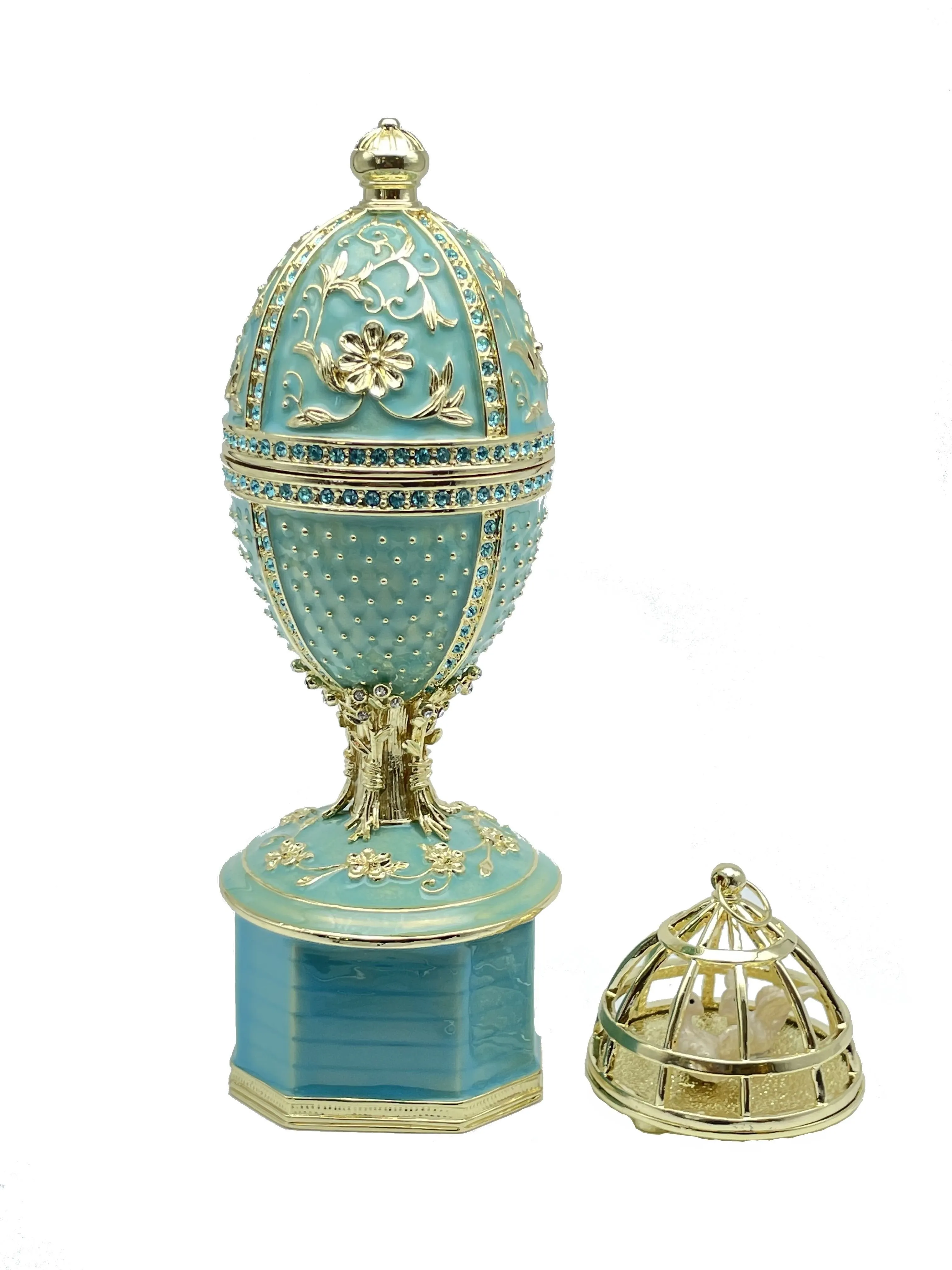 Limited edition Green turquoise Faberge Egg with doves trinket box