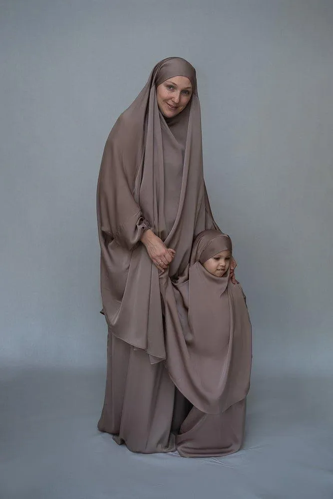 Magaan Adult prayer gown from "Mommy and me prayer khimar collection" in light khaki