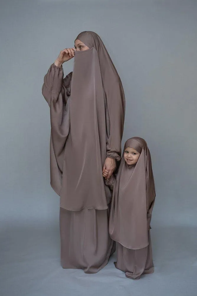 Magaan Adult prayer gown from "Mommy and me prayer khimar collection" in light khaki