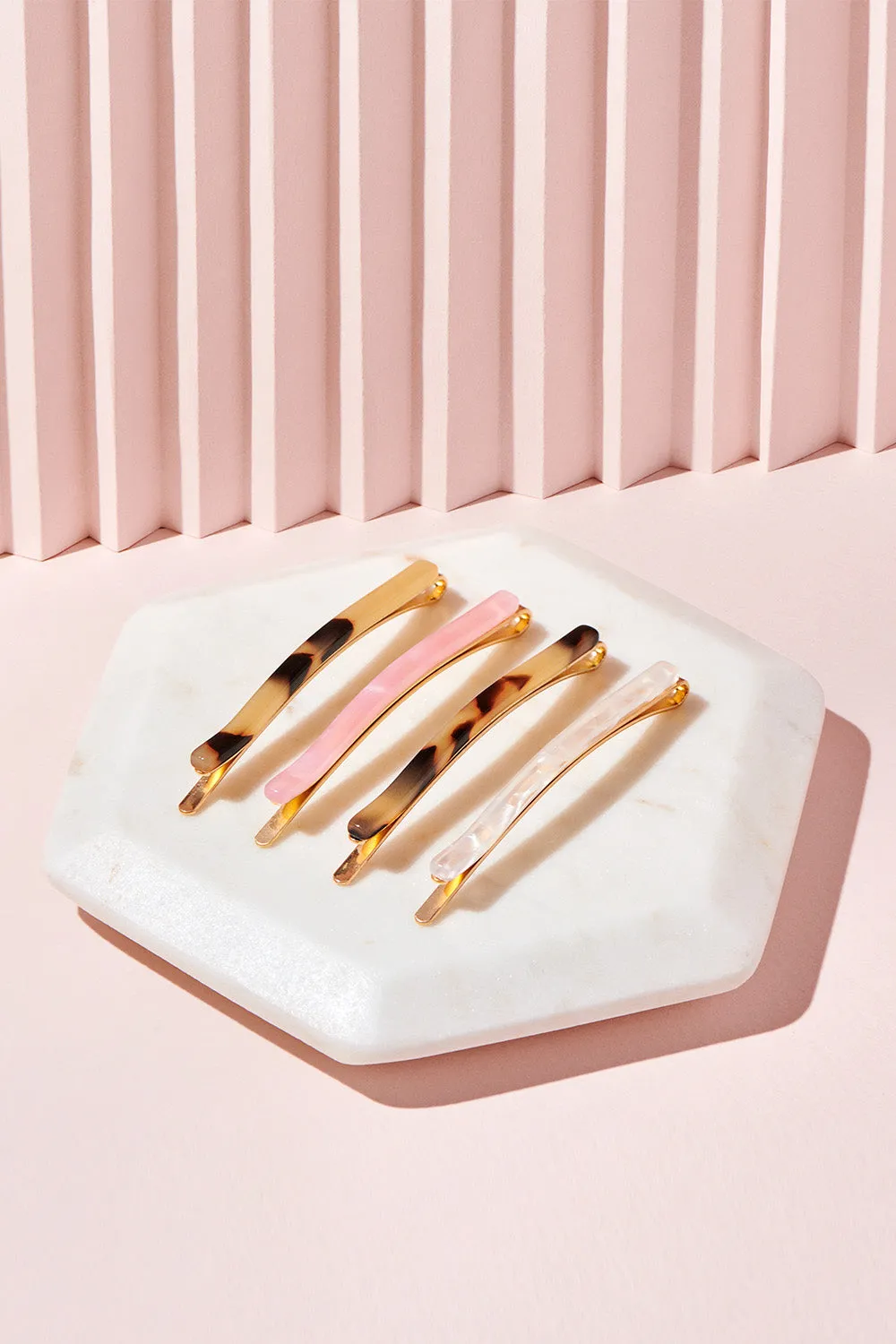 Marble Slim Bobby Pins Set - Multi-Color