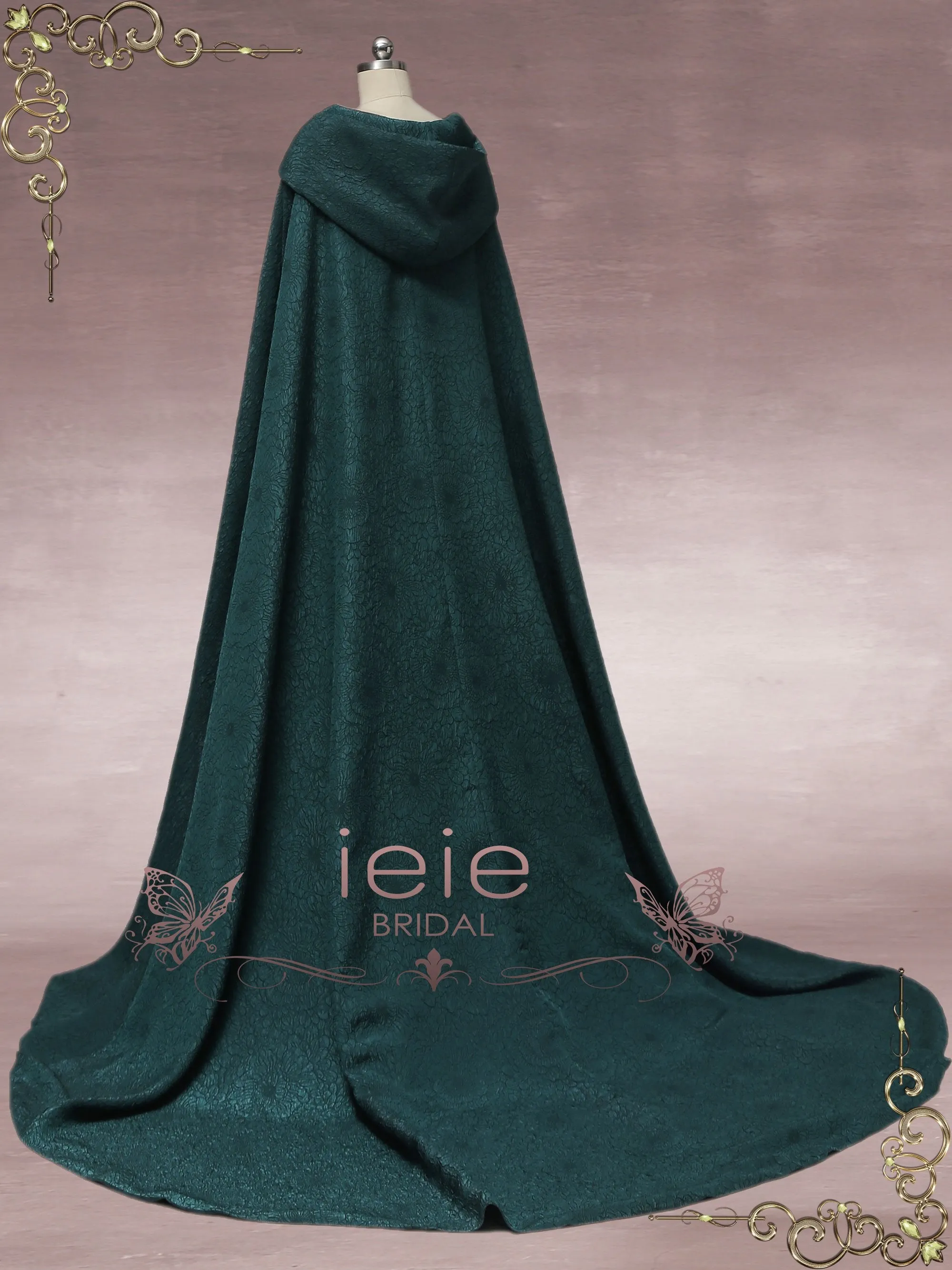 Medieval Regency Dark Green Wedding Cloak with Hood