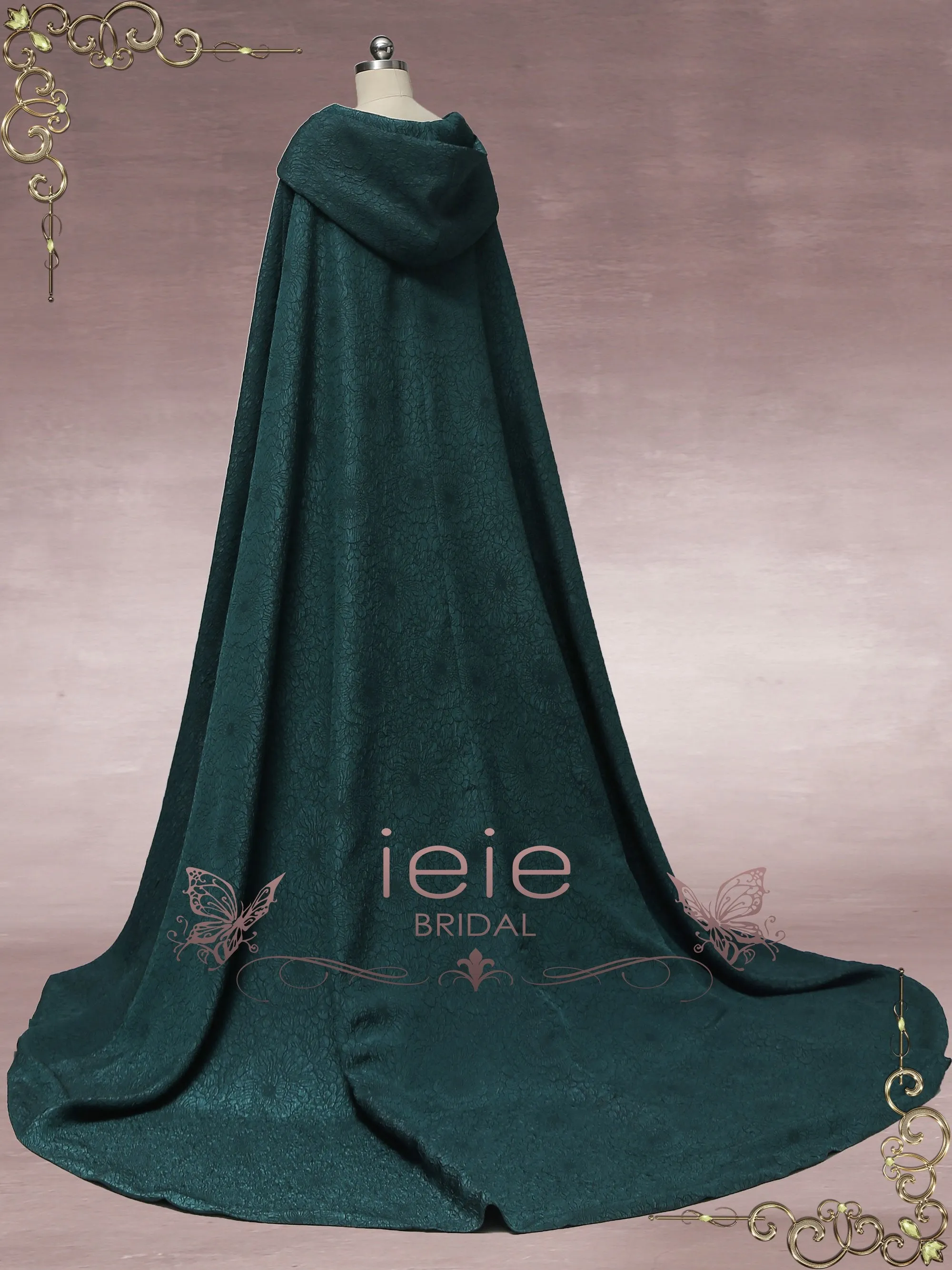 Medieval Regency Dark Green Wedding Cloak with Hood