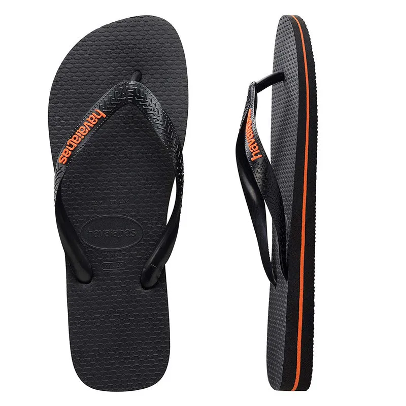Mens Havaianas Black/Orange Logo Thongs