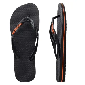 Mens Havaianas Black/Orange Logo Thongs