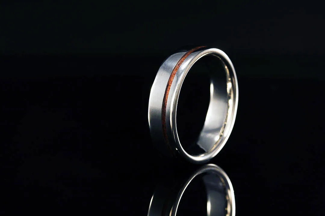 Men's Offset Hawaiian Koa 14K White Gold Ring