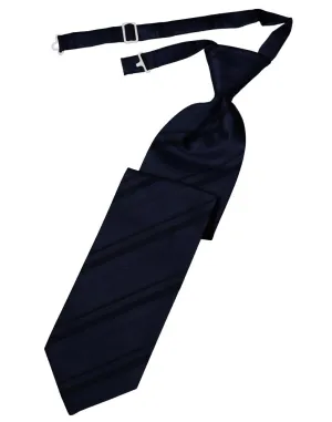 Midnight Blue Striped Satin Kids Necktie