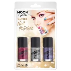 Moon Glitter Holographic Nail Polish, Fuchsia, Silver, Purple