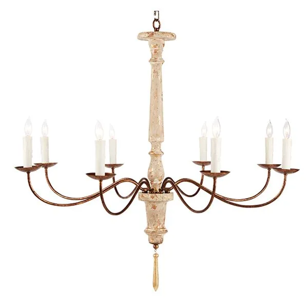 M'recia Italian Carved Eight-Arm Chandelier with Cream Finish