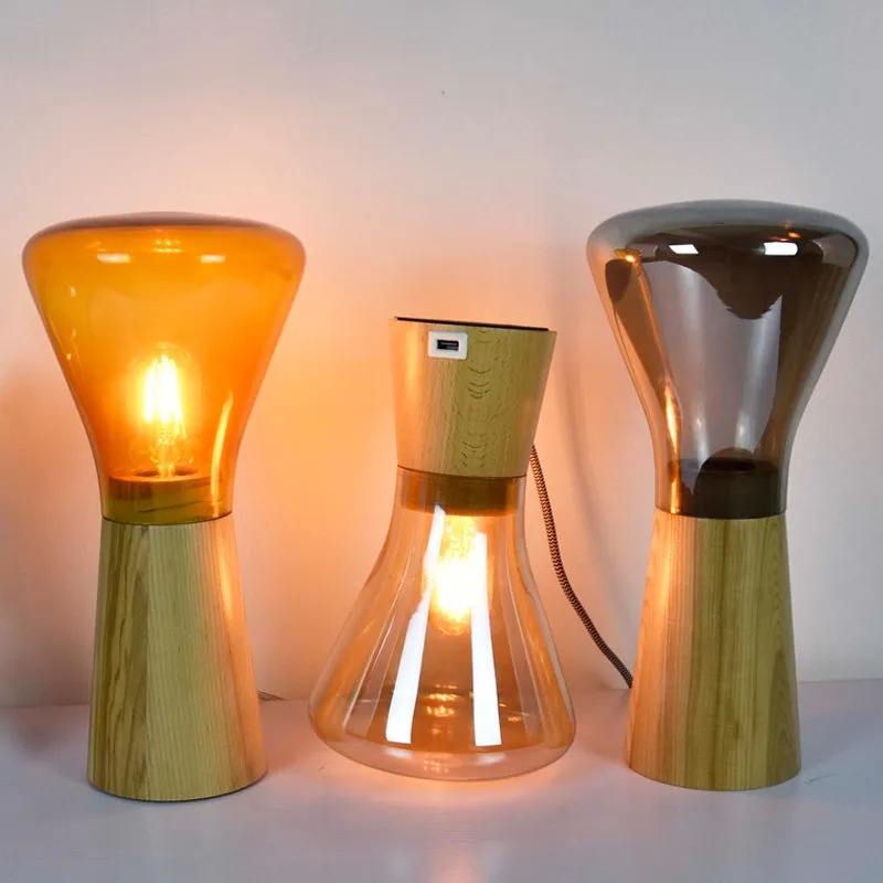 Muffins Wood Base Glass Table Lamp