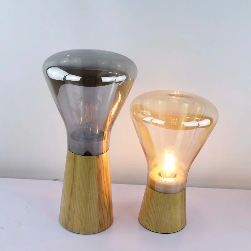 Muffins Wood Base Glass Table Lamp