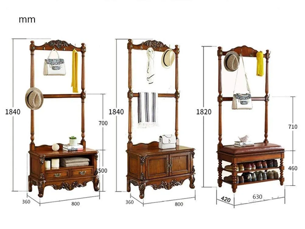 My-JUAN.97 Floor Hangers, Solid Wood, American Coat Rack, Bedroom Hangers, Home Hall, Shoe Cabinets, Shoe Benches - Coat Rack 5022 (Design : C)