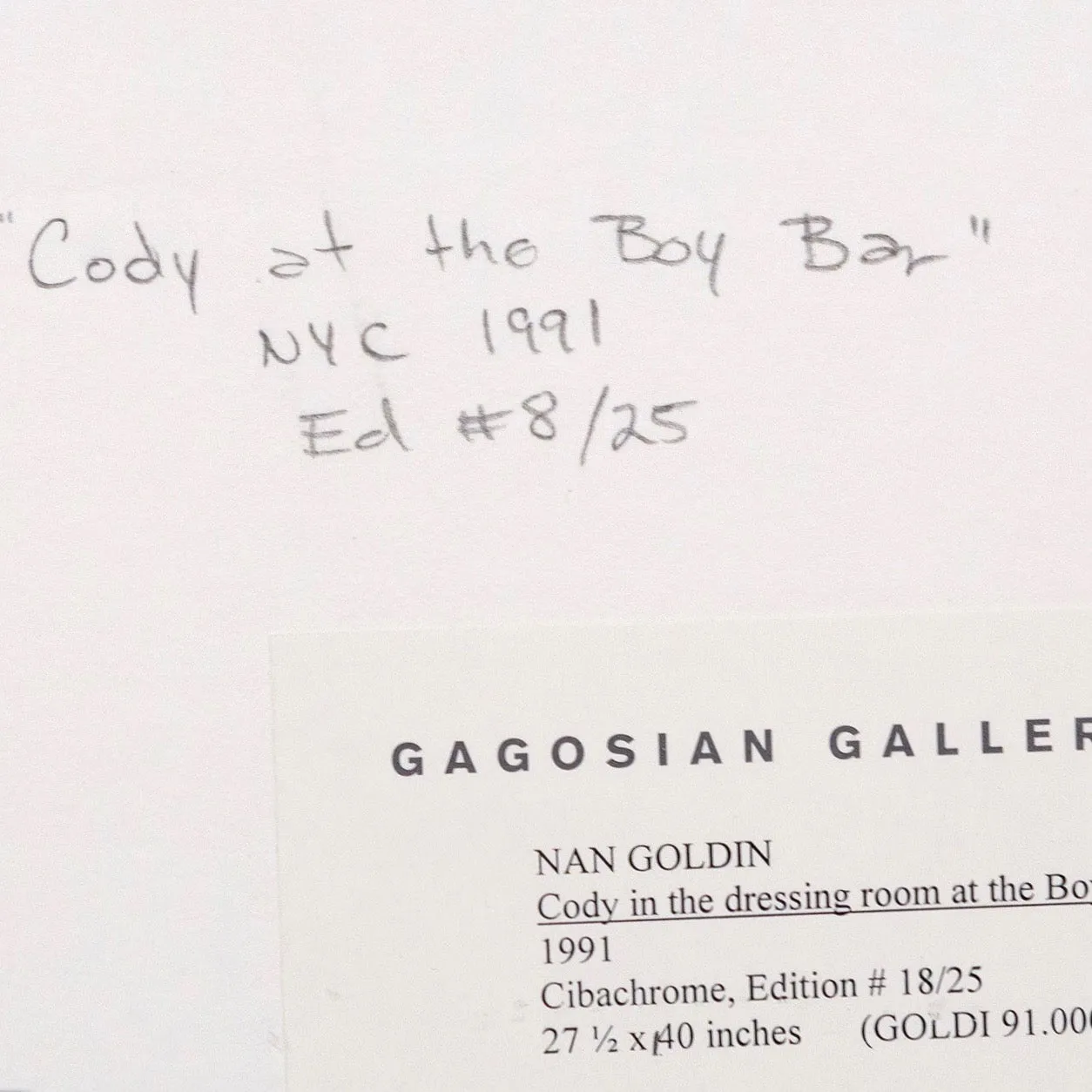 NAN GOLDIN "CODY IN THE DRESSING ROOM" 1991