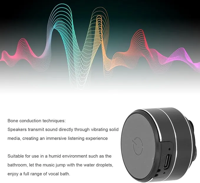 New Bone Conduction Speaker, Portable Cordless Stereo Sound Creative Speaker with Suction Cup, BT5.3, Mini Speaker for Shower, Room, Bike, Car (Black)