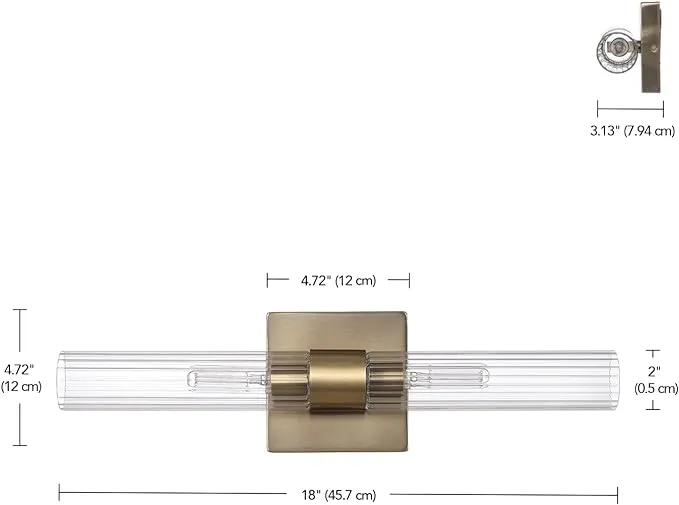 NEW Globe Electric 63000052 18" 2-Light Vanity Light, Matte Brass Finish, Ribbed Glass Shade, Bathroom Décor, Home Décor, Home Improvement, Soft Glam Light, Makeup Lighting, Beauty Room Accessories