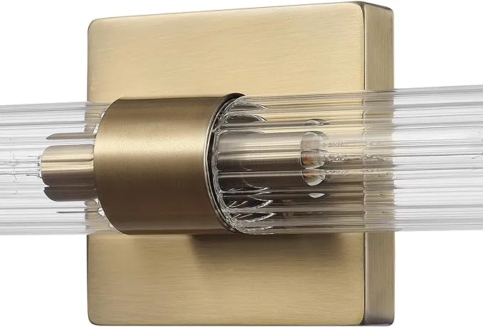 NEW Globe Electric 63000052 18" 2-Light Vanity Light, Matte Brass Finish, Ribbed Glass Shade, Bathroom Décor, Home Décor, Home Improvement, Soft Glam Light, Makeup Lighting, Beauty Room Accessories