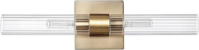 NEW Globe Electric 63000052 18" 2-Light Vanity Light, Matte Brass Finish, Ribbed Glass Shade, Bathroom Décor, Home Décor, Home Improvement, Soft Glam Light, Makeup Lighting, Beauty Room Accessories