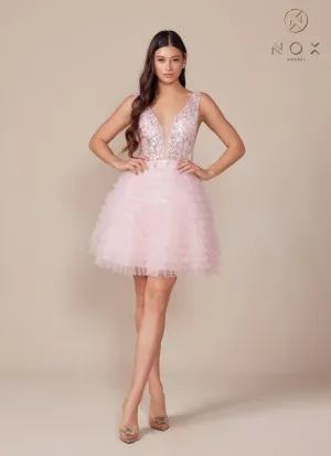 Nox Anabel R883 Dress V-Neck A-Line Tiered Ruffled Skirt