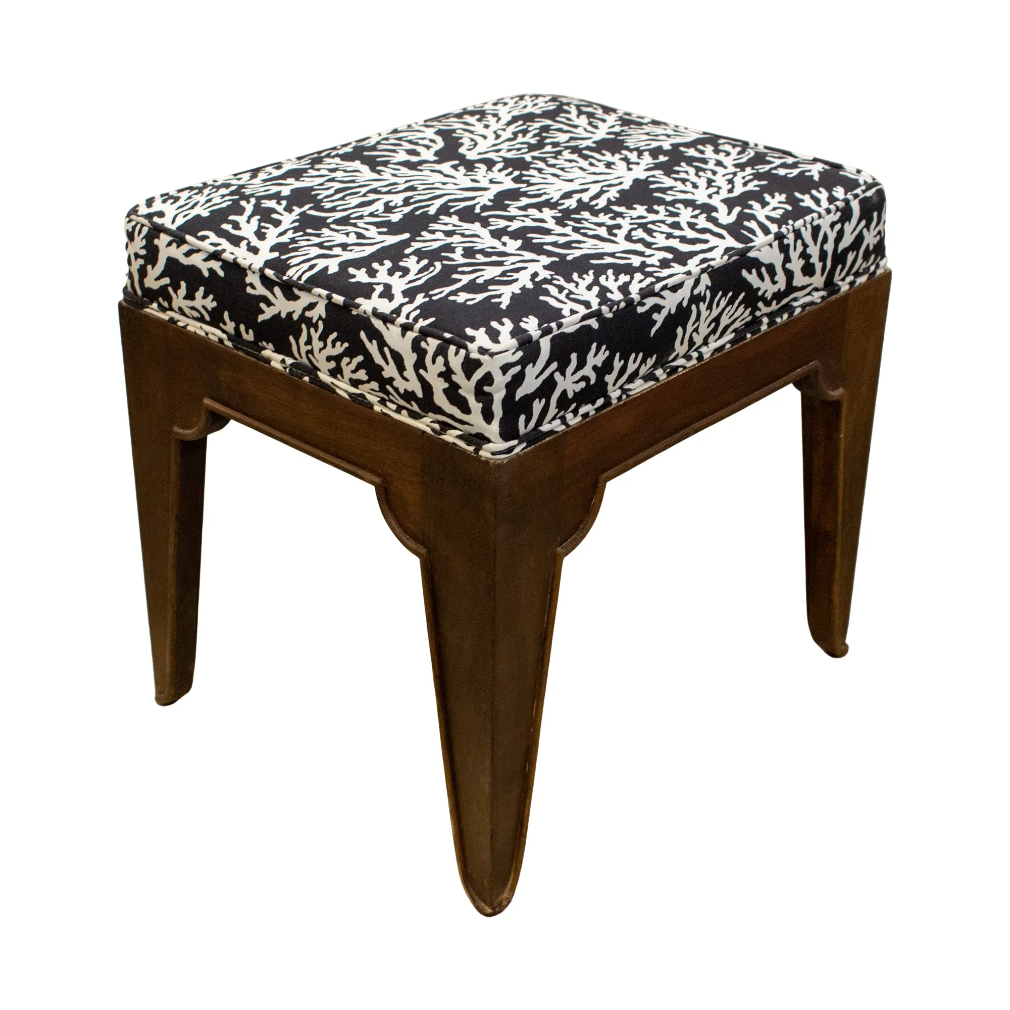 Pair of Mid-Century Wood Stools with Graphic Upholstery