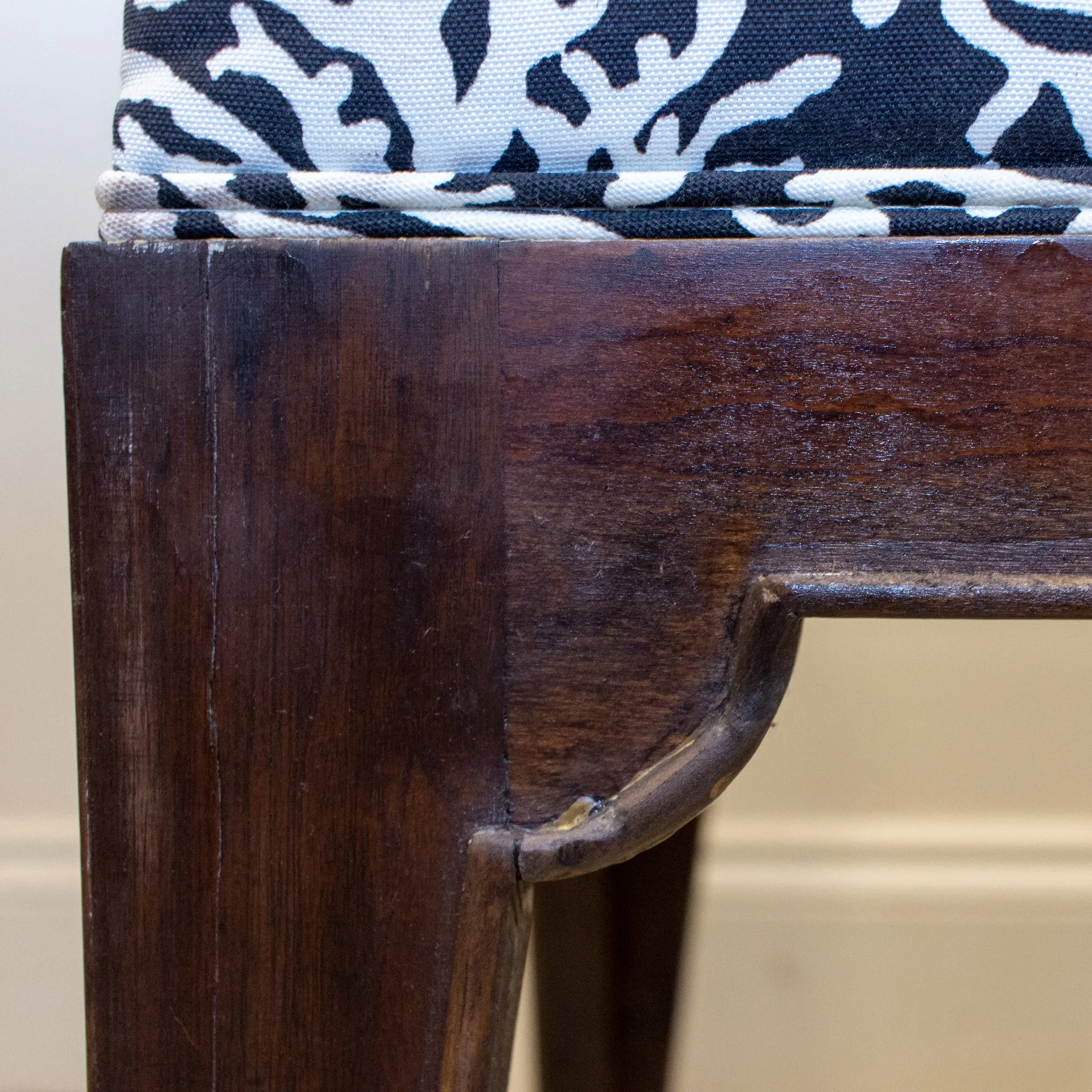 Pair of Mid-Century Wood Stools with Graphic Upholstery