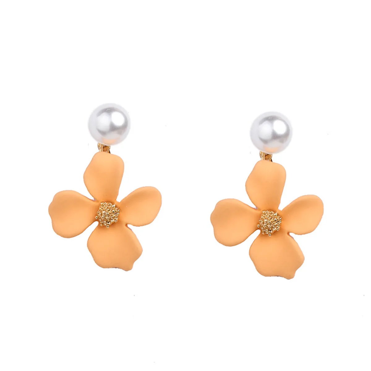 Peach Enamel & Pearl 18K Gold-Plated Floral Drop Earrings