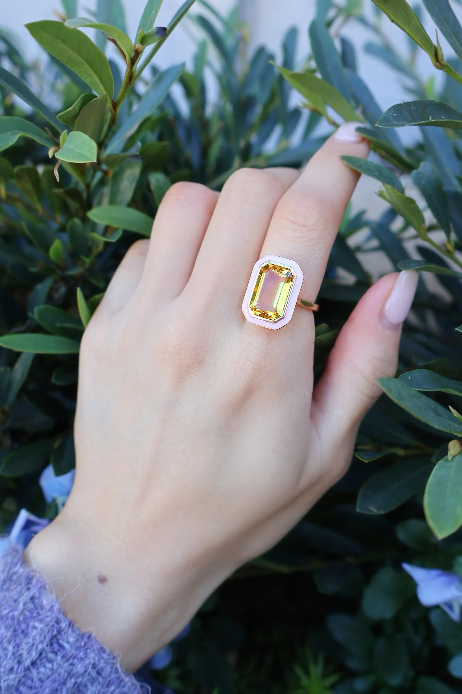Pink Enamel & Citrine Ring