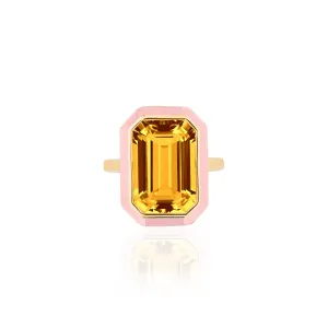 Pink Enamel & Citrine Ring