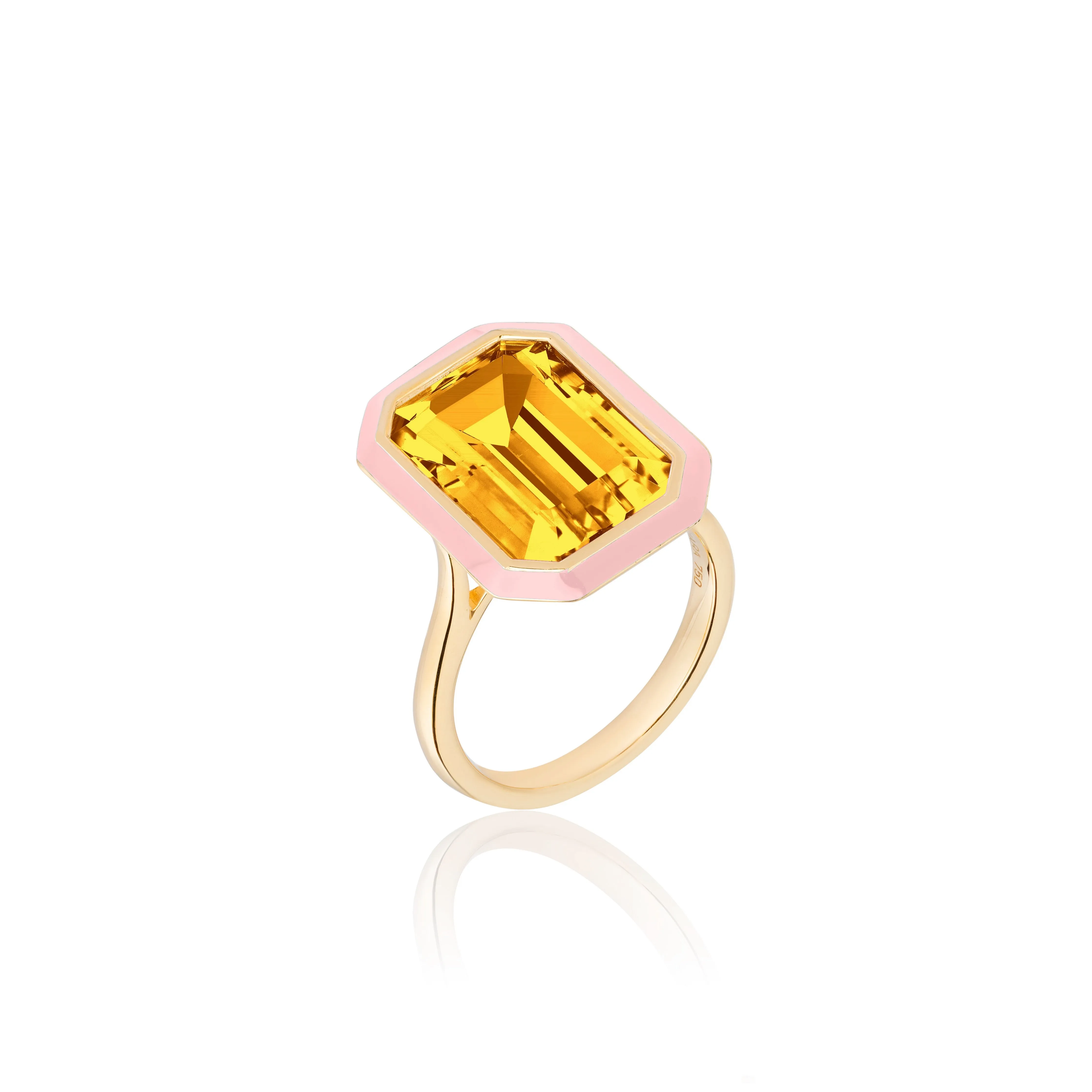 Pink Enamel & Citrine Ring