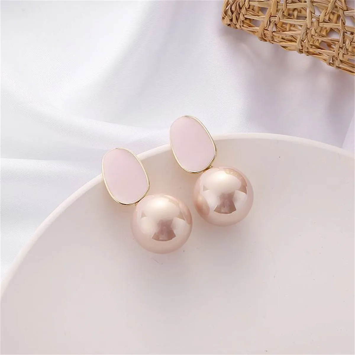 Pink Enamel & Pearl Rabbit Ear Drop Earrings