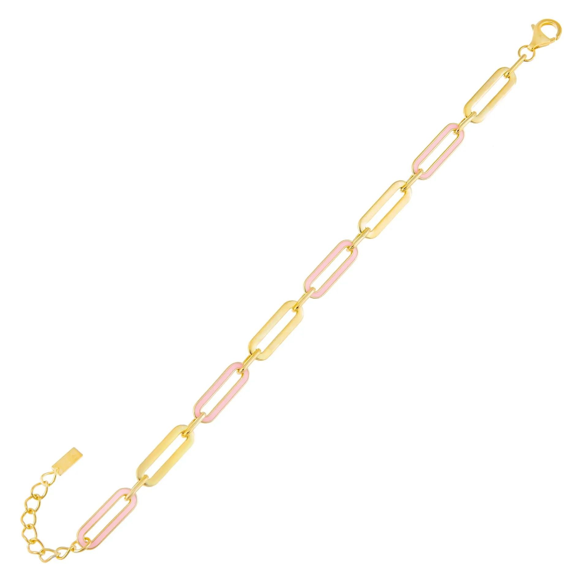 Pink Enamel Oval Link Bracelet