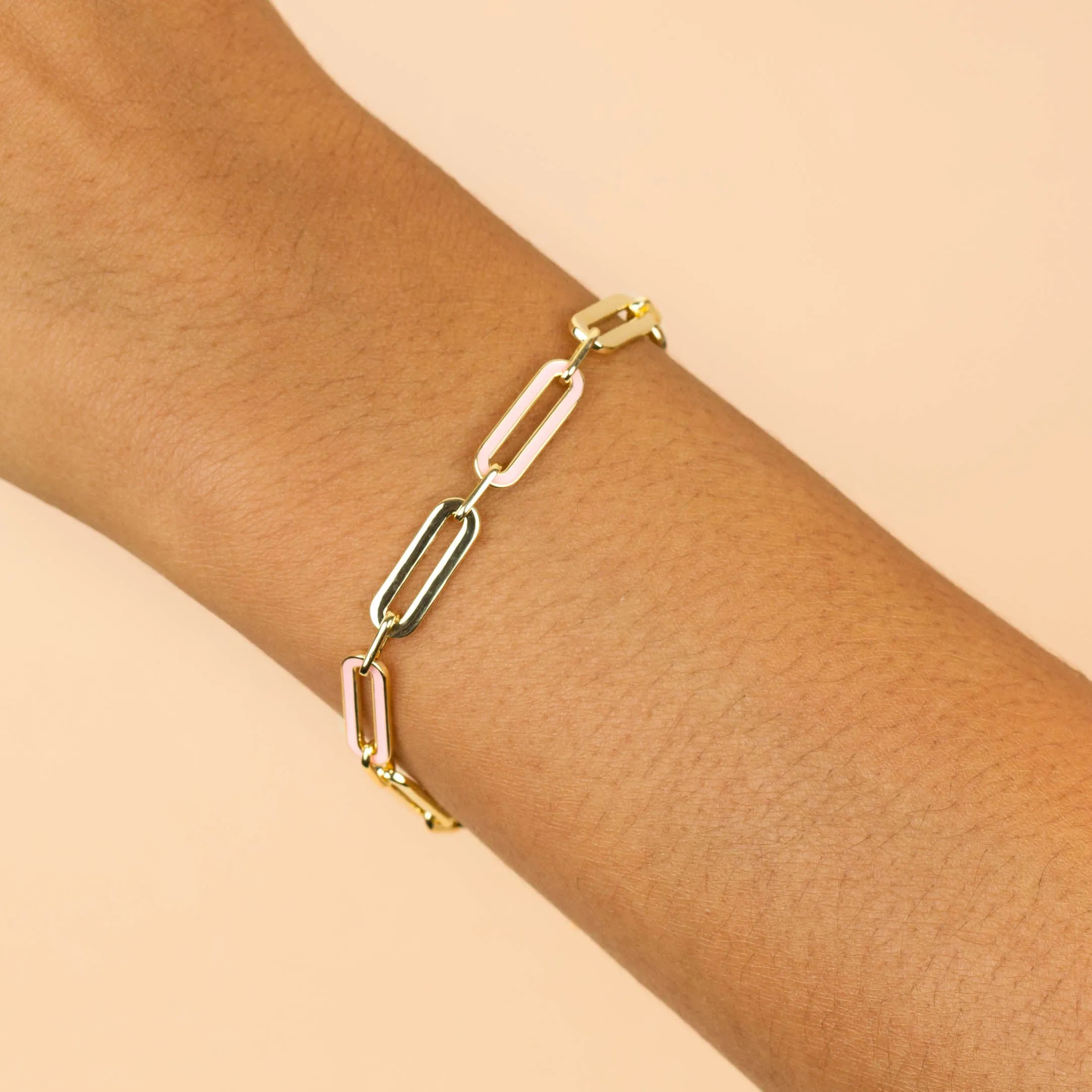 Pink Enamel Oval Link Bracelet