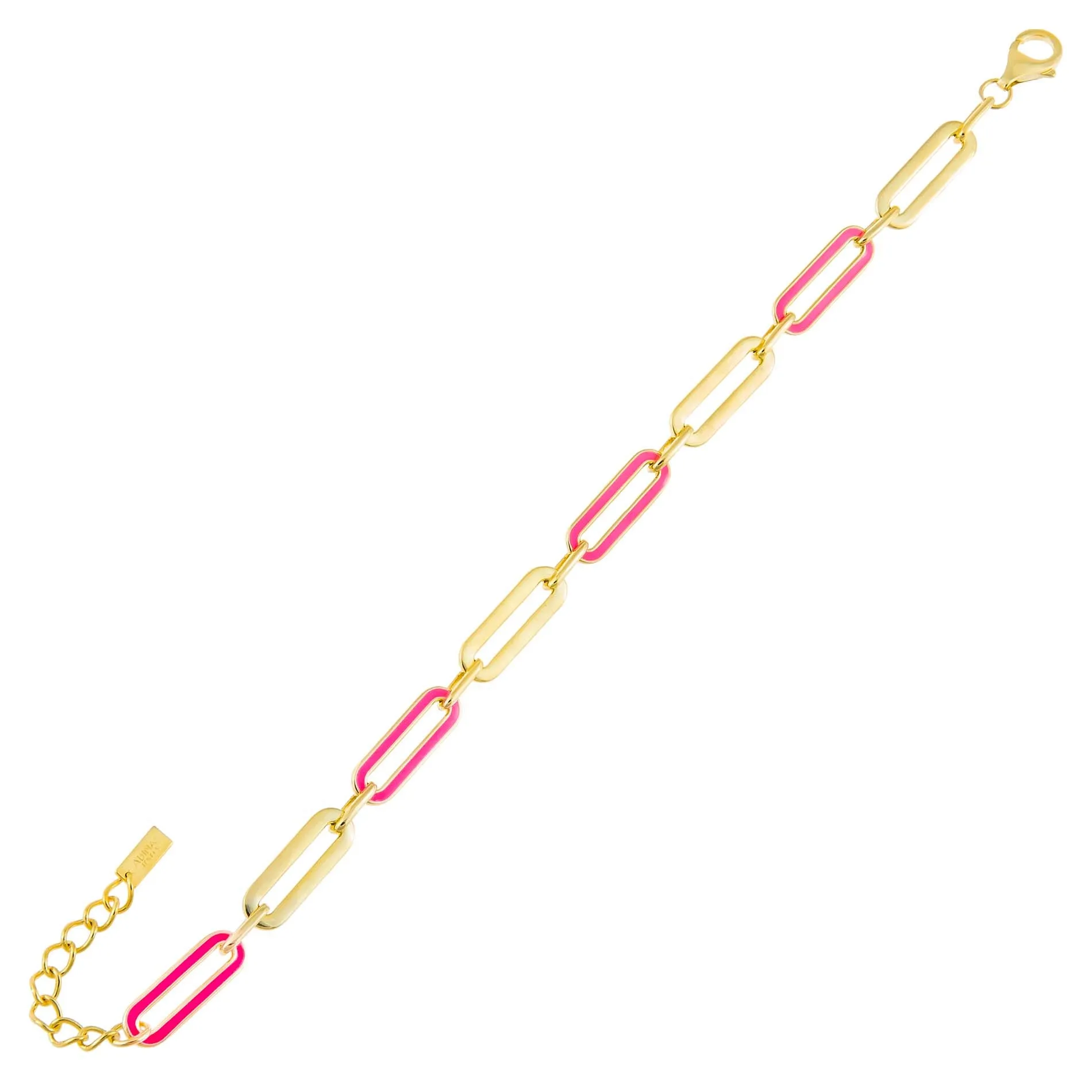Pink Enamel Oval Link Bracelet